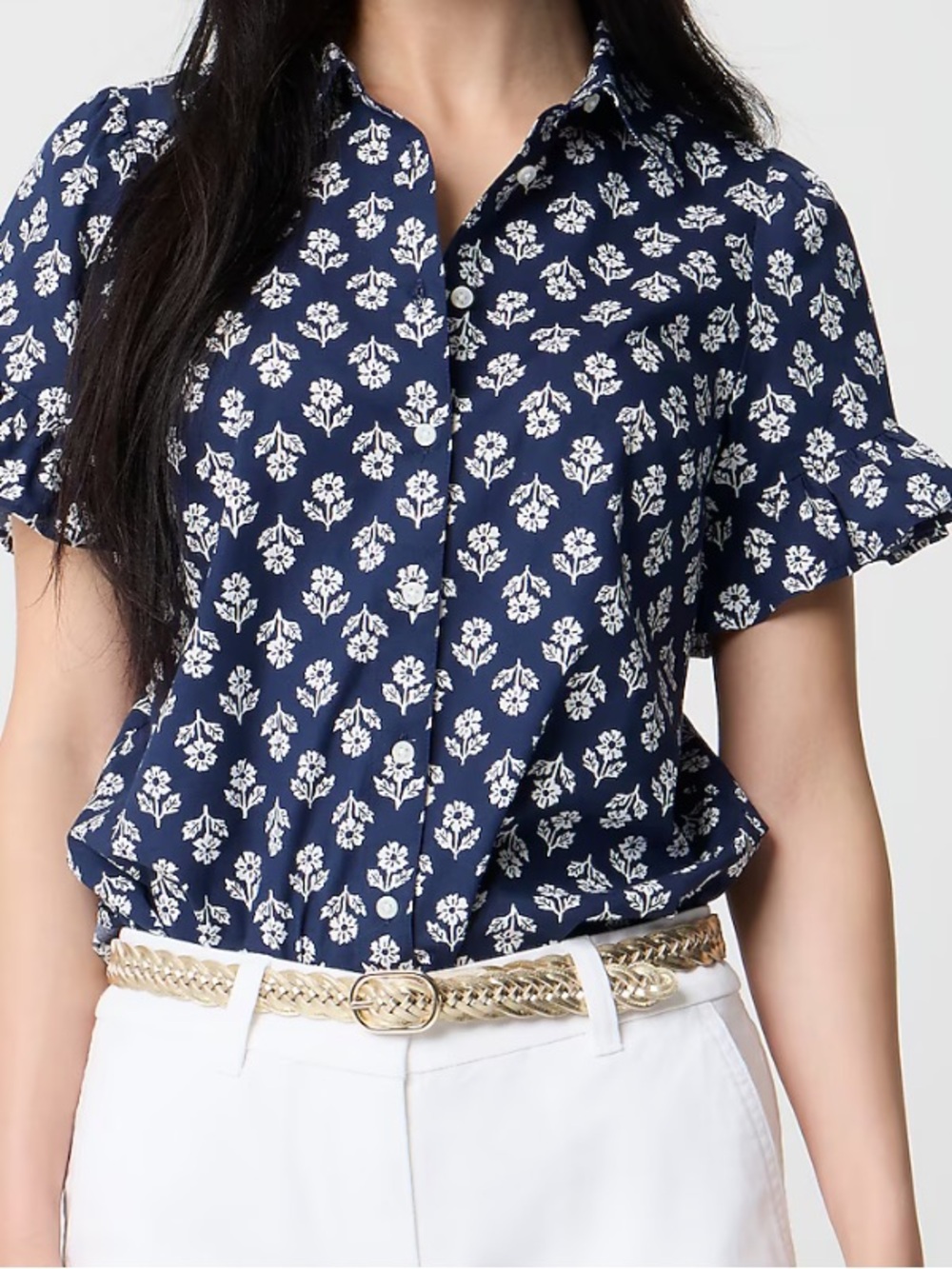 J.Crew Factory printed ruffle-sleeve top